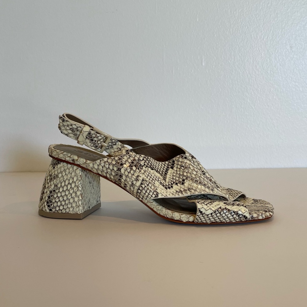 Mercedes Castillo Snakeskin Heeled Sandals - Size 7.5